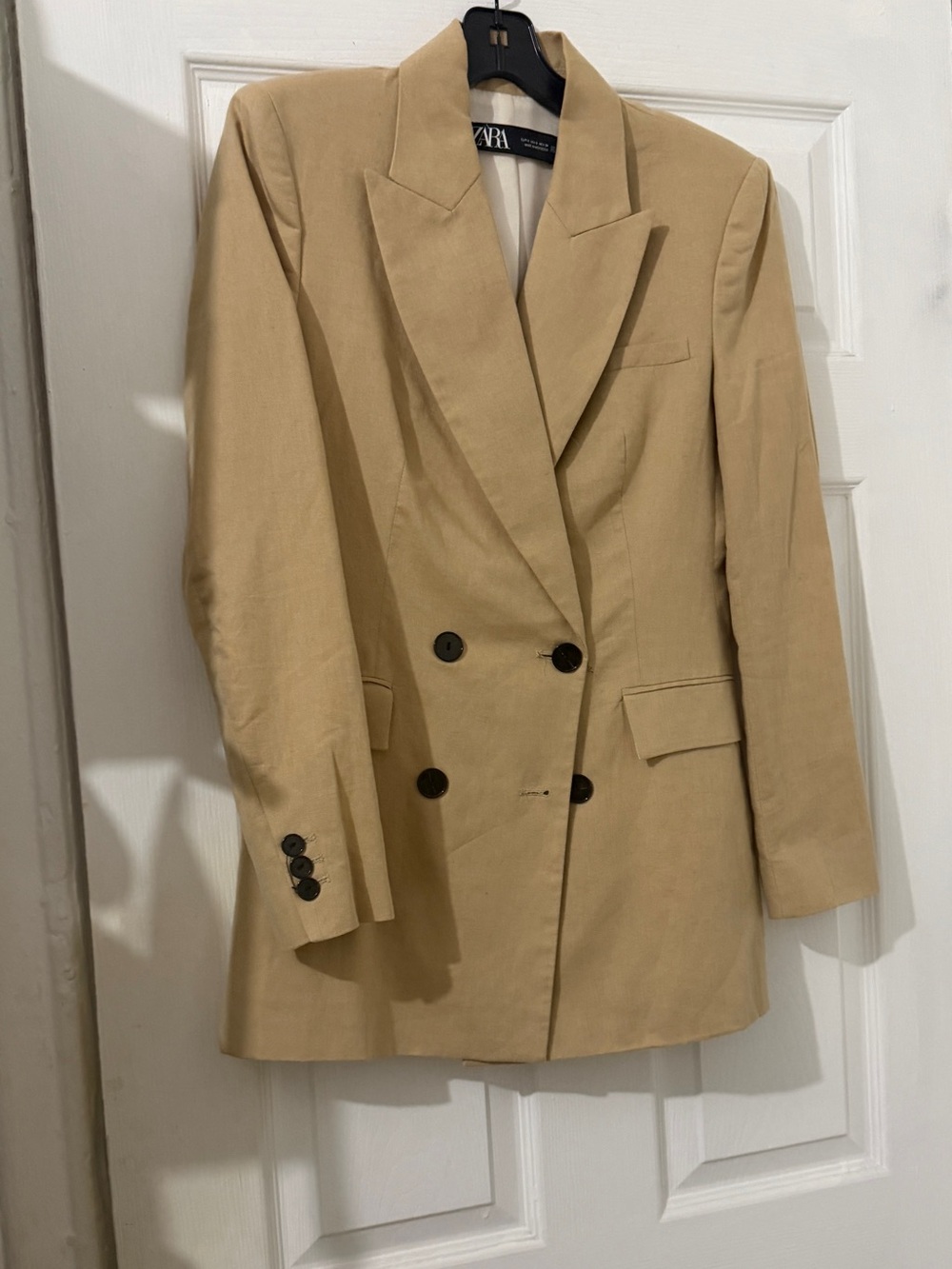 Zara Double-Breasted linen blend Tan Blazer Jacket - Picture 7 of 7